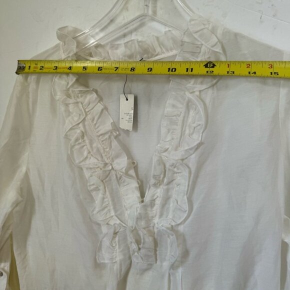 Tahari NEW ELISE Silk Cotton Ruffle Blouse Top Lightweight Sheer Slits Neutral S - Picture 13 of 15